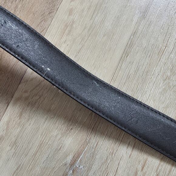 Vintage Gino Ferruzzi Mixed Metal Black Leather Belt One Size Minimalist Basic - Picture 6 of 8